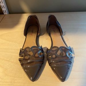 Taupe point toe flats with mesh detailing